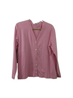 Bordado Women's Cardigan Sweater Sz XL Pink Button-Front V-Neck 100% Pima Cotton